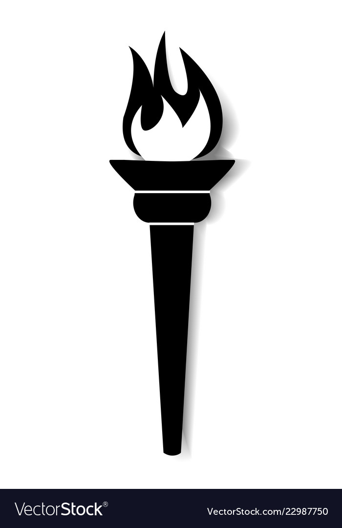Burning torch black and white icon with shadow