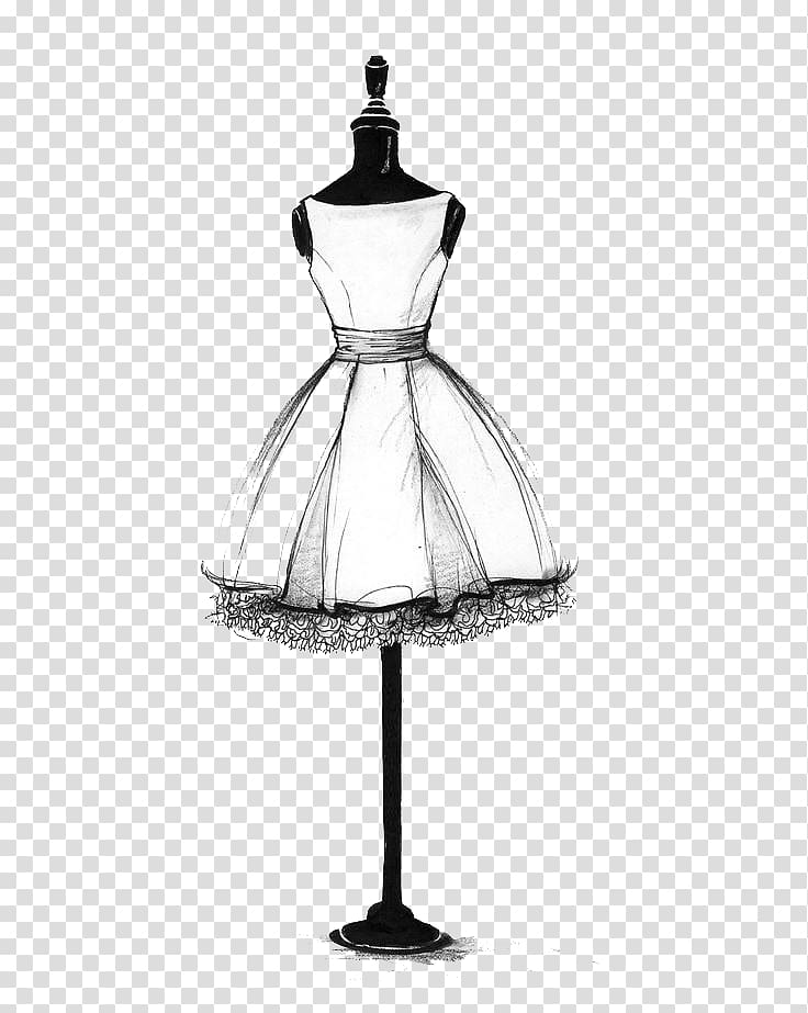 Torso mannequin with white dress illustration, Drawing Dress