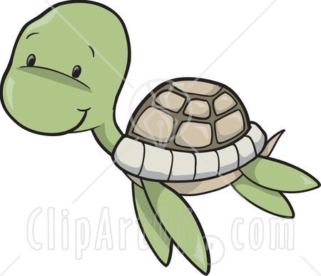 Cute Baby Sea Turtle Swimming Clipart Illustration