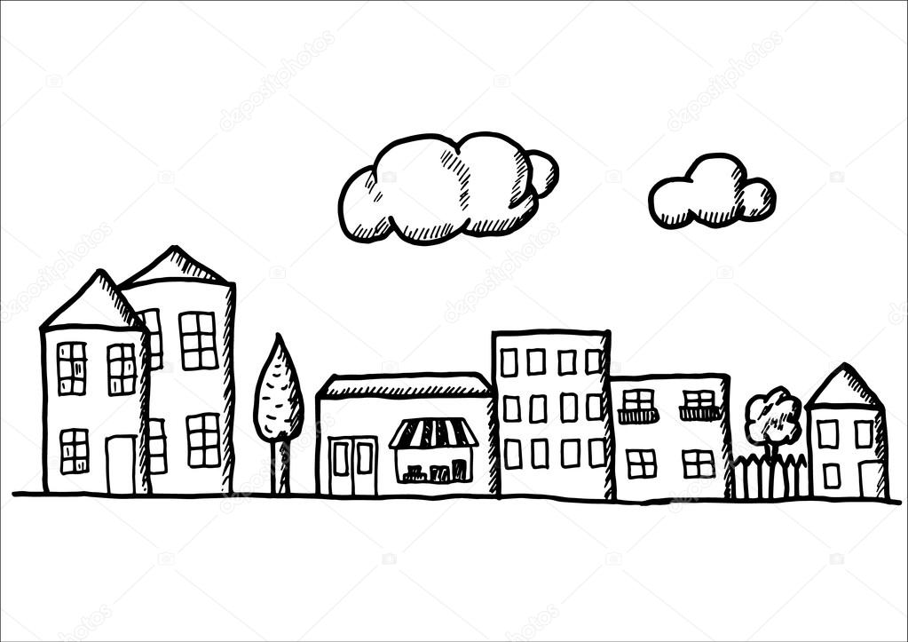 Town clipart black and white