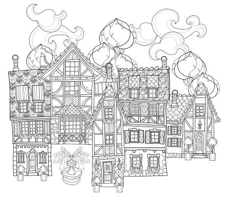 Vector Cute Fairy Tale Town Doodle premium clipart
