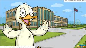 A Happy Duck and A Small Town High School Background