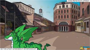 A Flying Dragon and Old Town Square Background