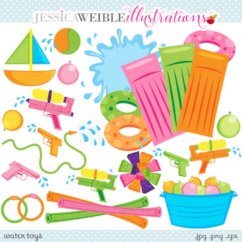 Water Toys Cute Digital Clipart, Pool Clip Art, Summer Swimming Graphics