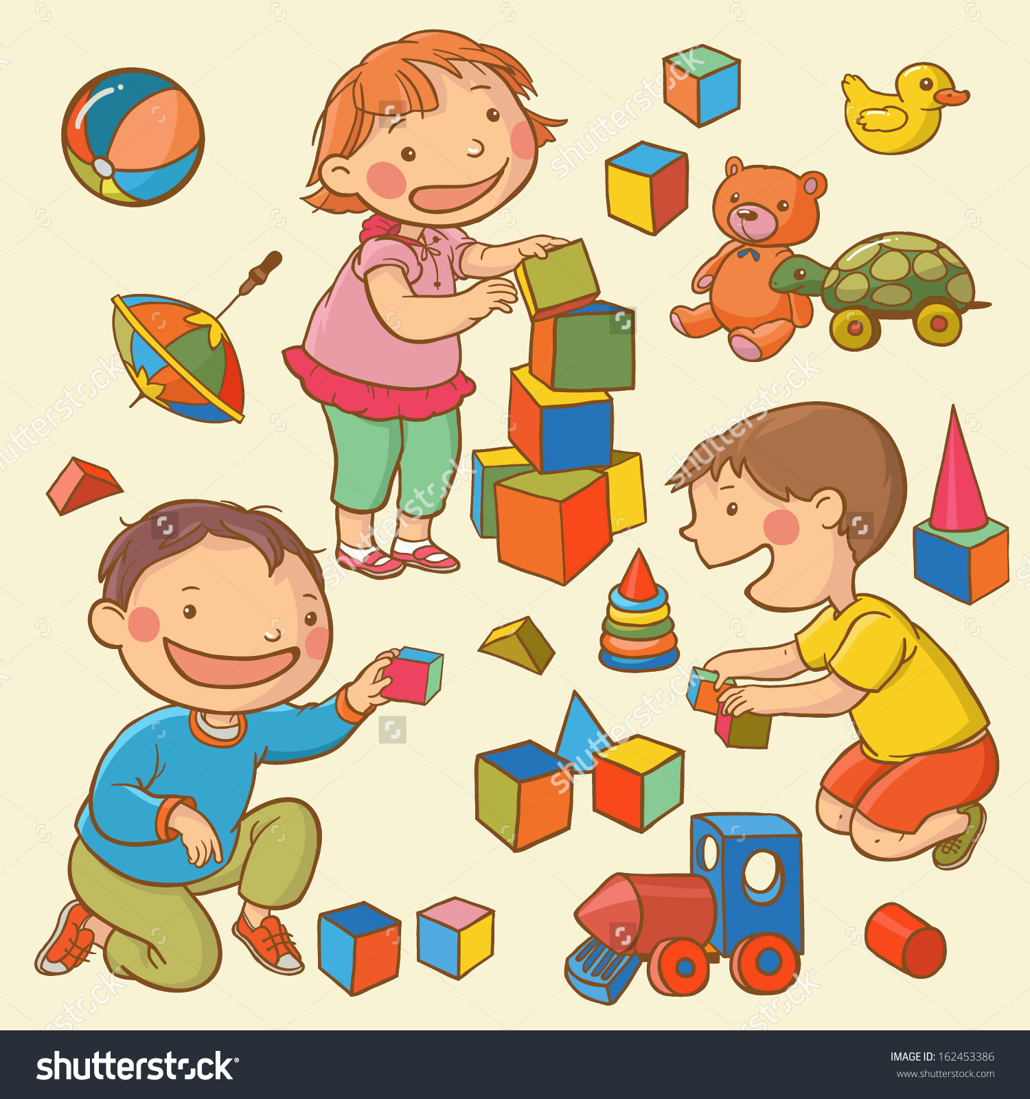 Children playing with toys clipart