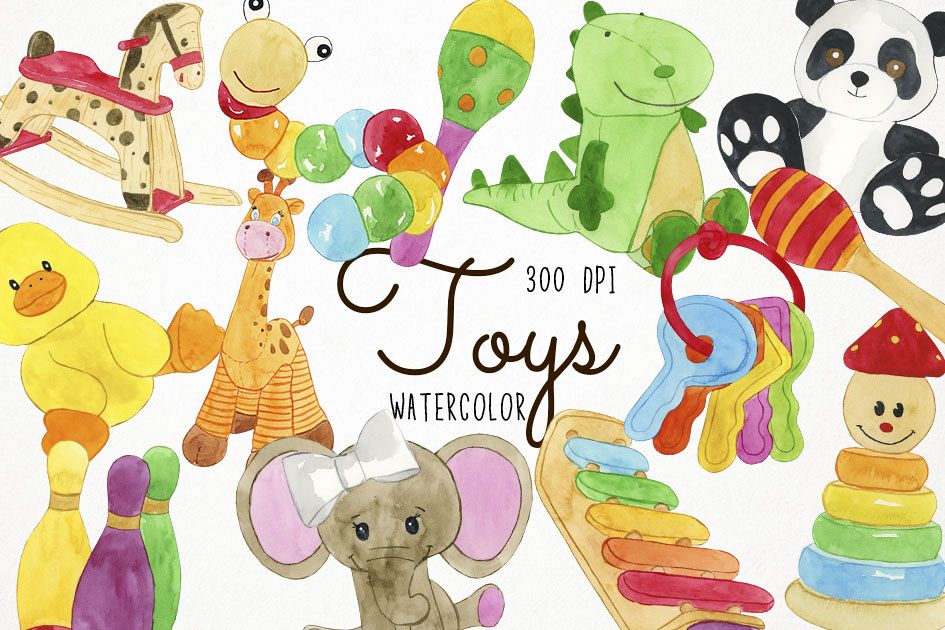 Watercolor toys clipart.