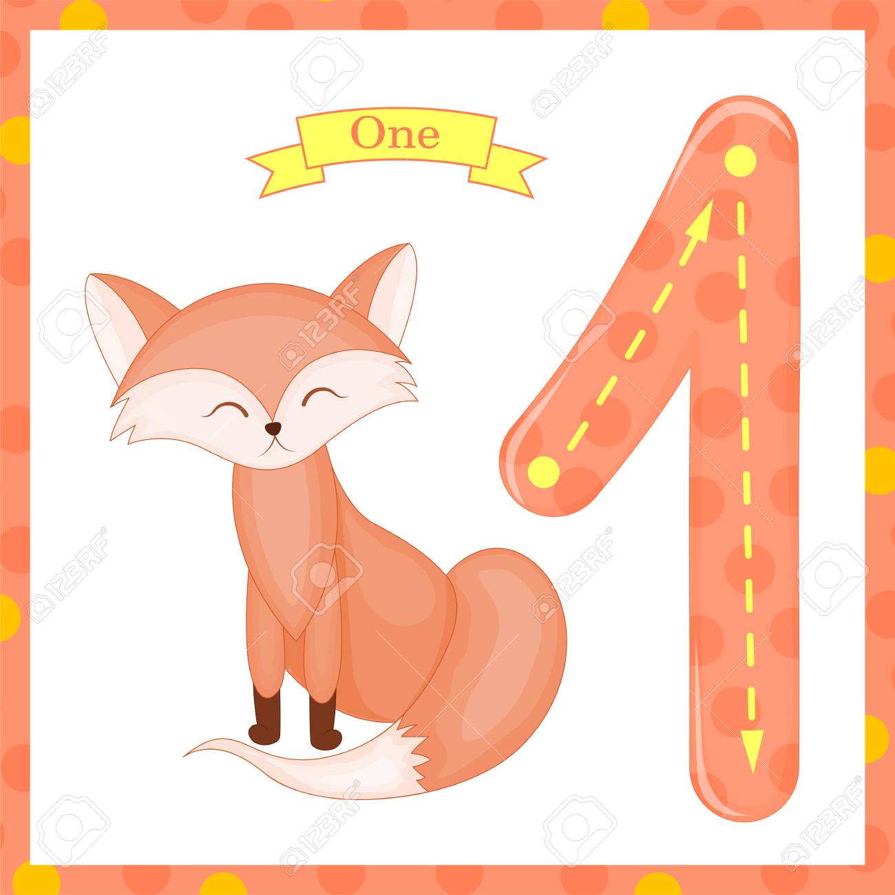 Cute children Flashcard number one tracing with