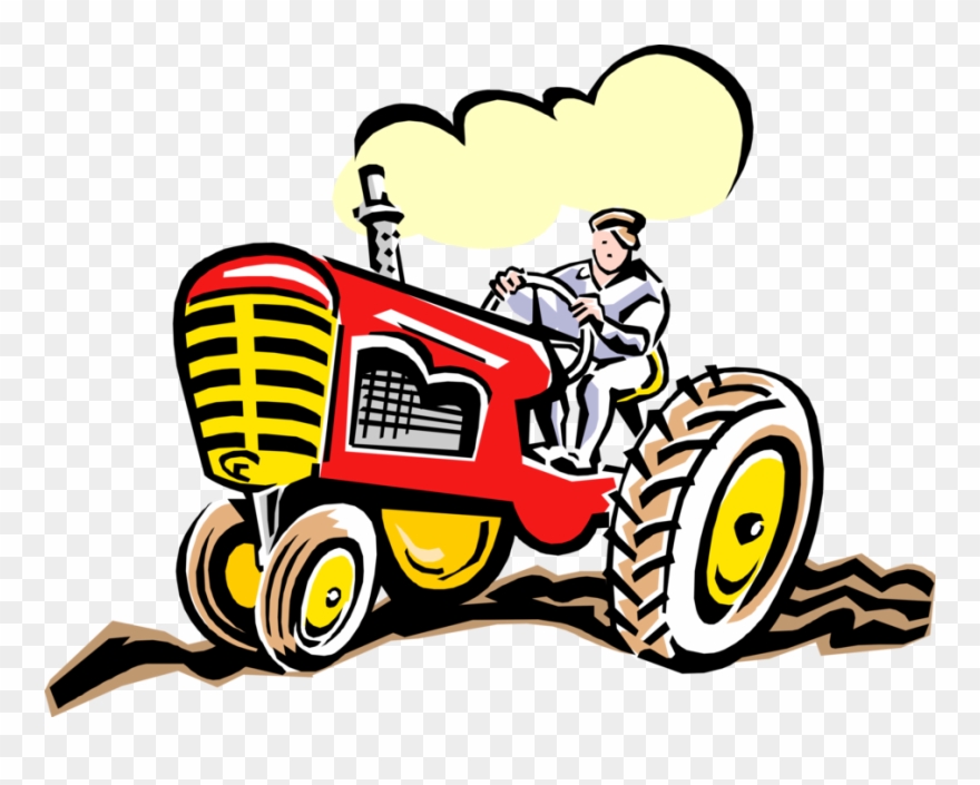 Vector Illustration Of Farmer Riding Farm Equipment