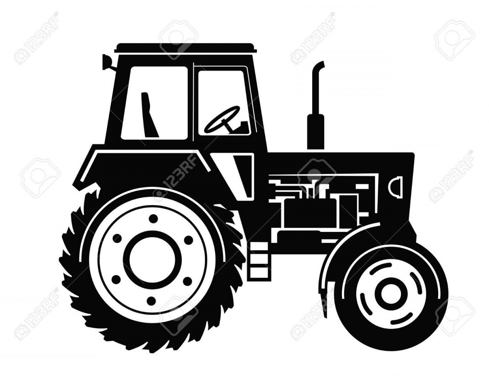 Hd Black And White Tractor Vector Image