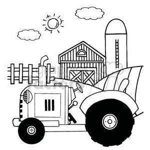 Vintage Tractor In Front Of Country Farm clipart
