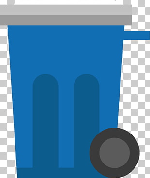 Blue trash can.