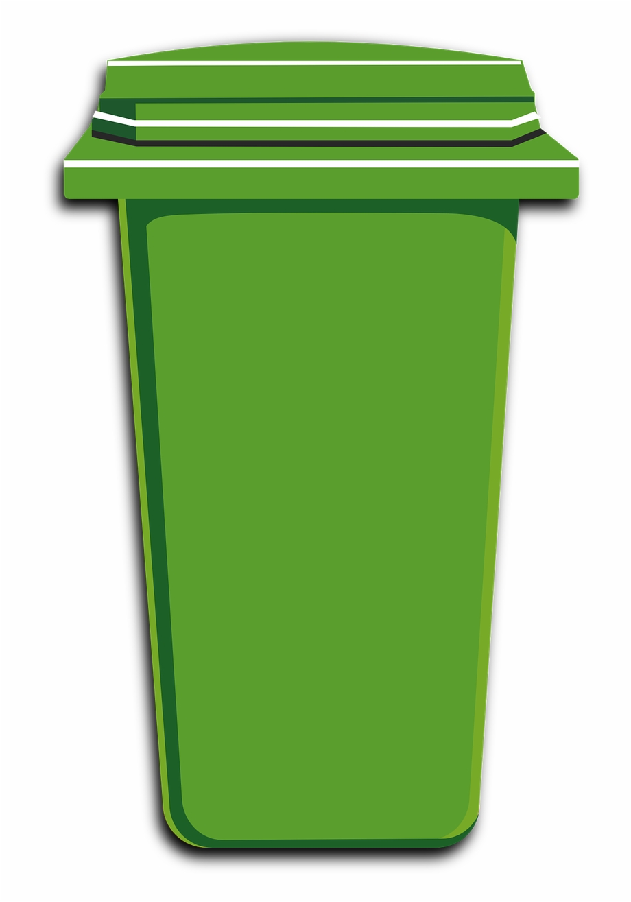 Green trash bin.