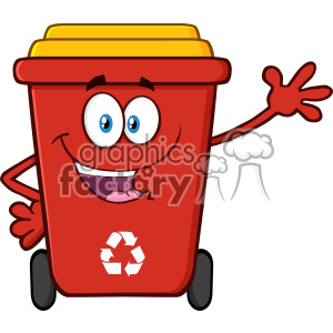 Happy Red Recycle Bin Cartoon Mascot Character Waving For Greeting Vector  clipart