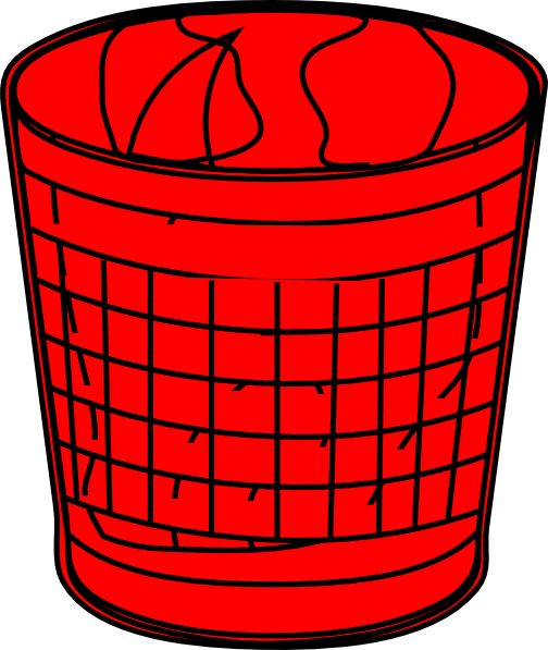 Red trash bin.