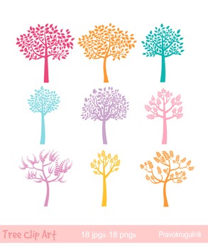 Colorful tree silhouettes clipart , Tree of life clip art, Digital family  tree