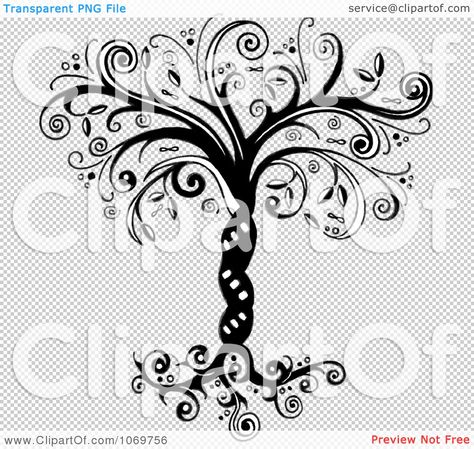 Clipart Ornate Whimsical Tree Of Life In Black And White