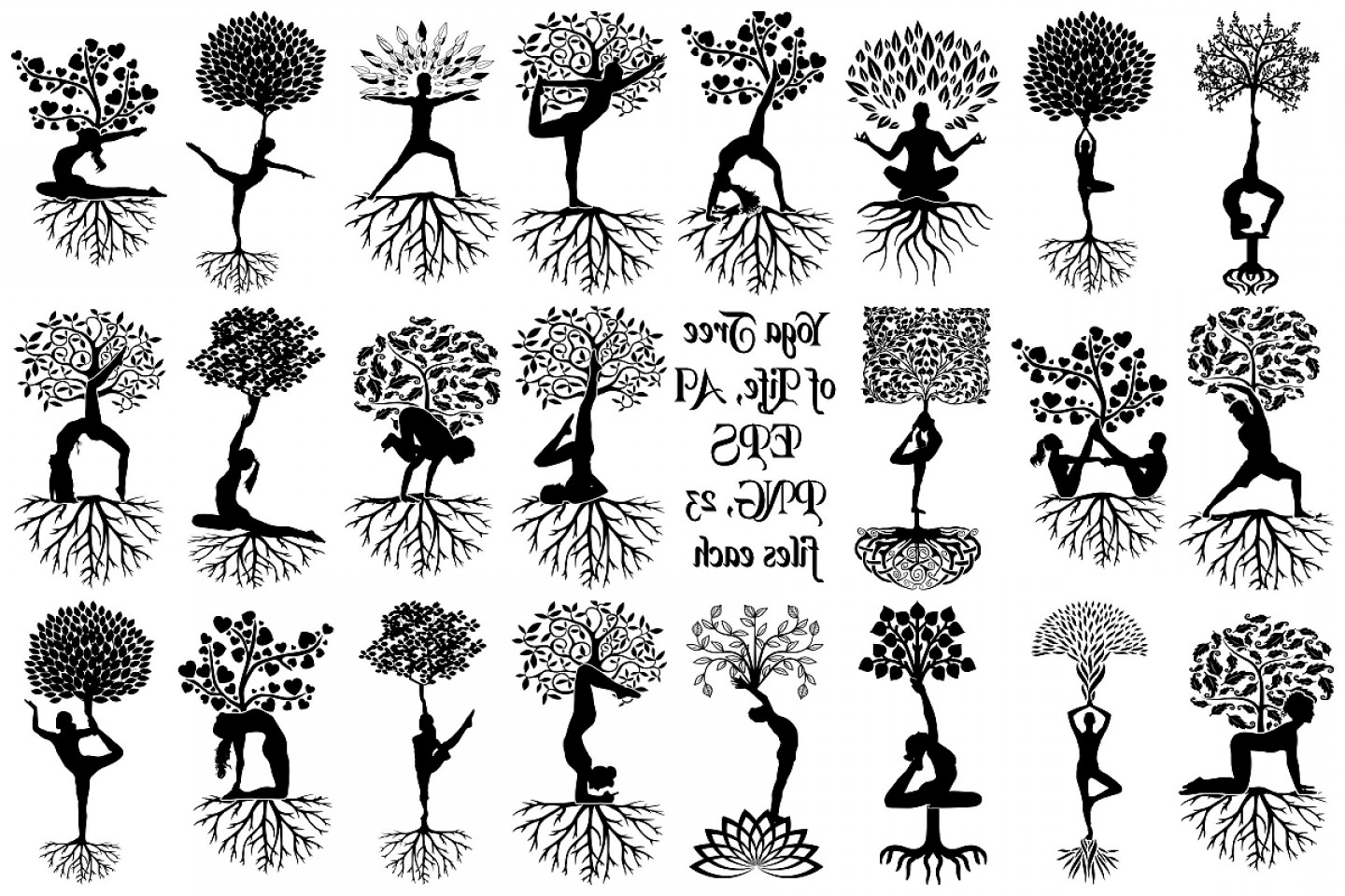 Yoga tree silhouettes.
