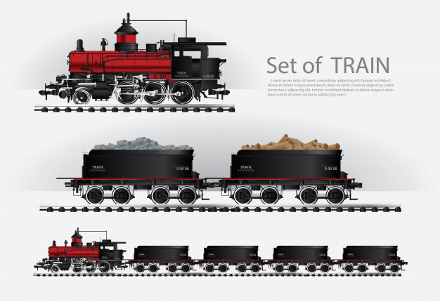 Trem de carga em uma estrada de ferro ilustra