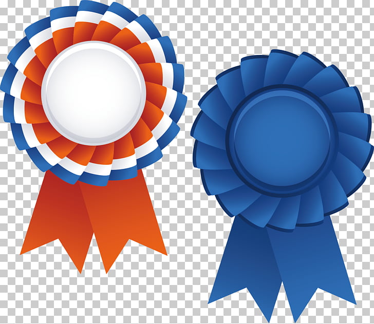 Trophy Medal Ribbon , Medal Cartoon, two blue and orange