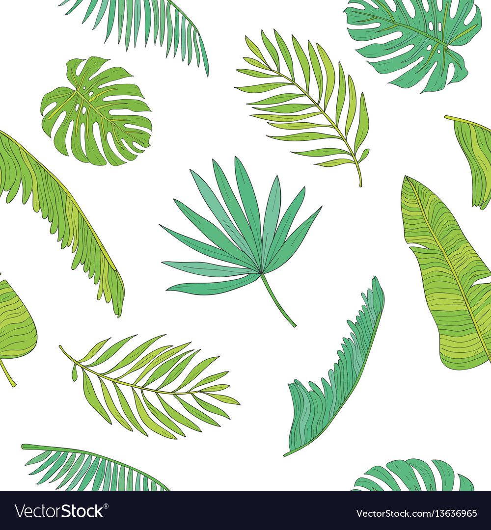 Tropical leaves various shapes seamless pattern