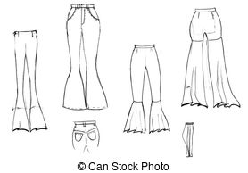 Finishing details of women flared trousers Illustrations and