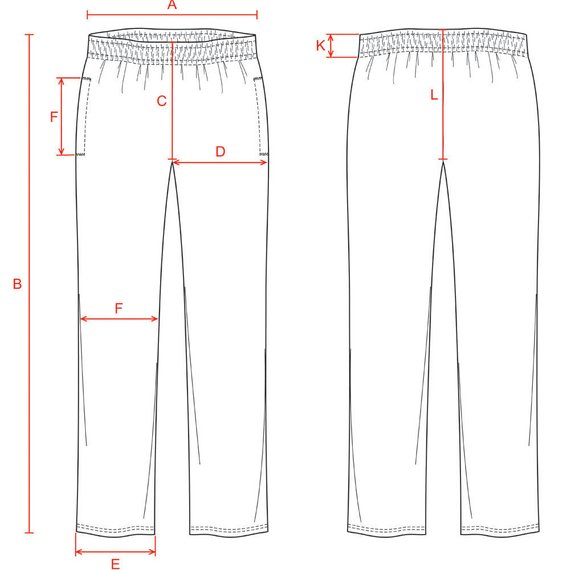 Fleece pants vector fashion flat sketch with measurements