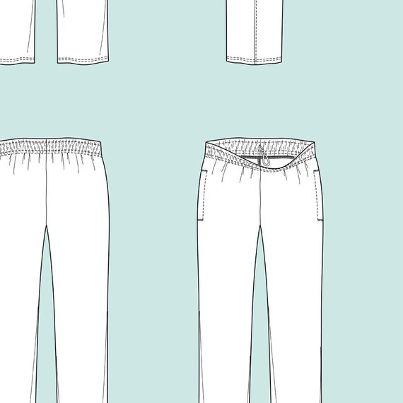 Fleece pants vector fashion flat sketch, Adobe Illustrator
