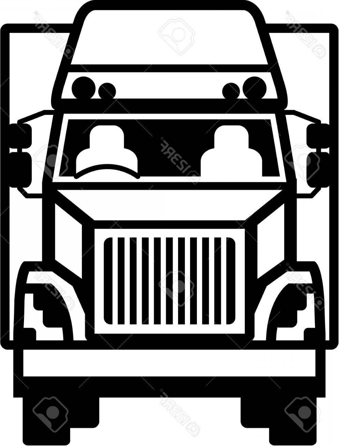 Photostock Vector Truck Front Black And White Illustration