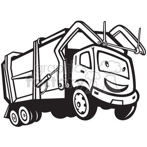 Black and white rubbish truck cartoon front clipart