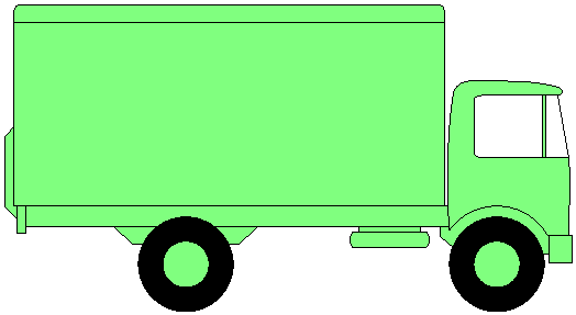 Green delivery truck.