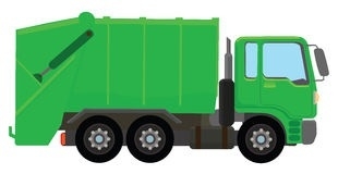 Green garbage truck.