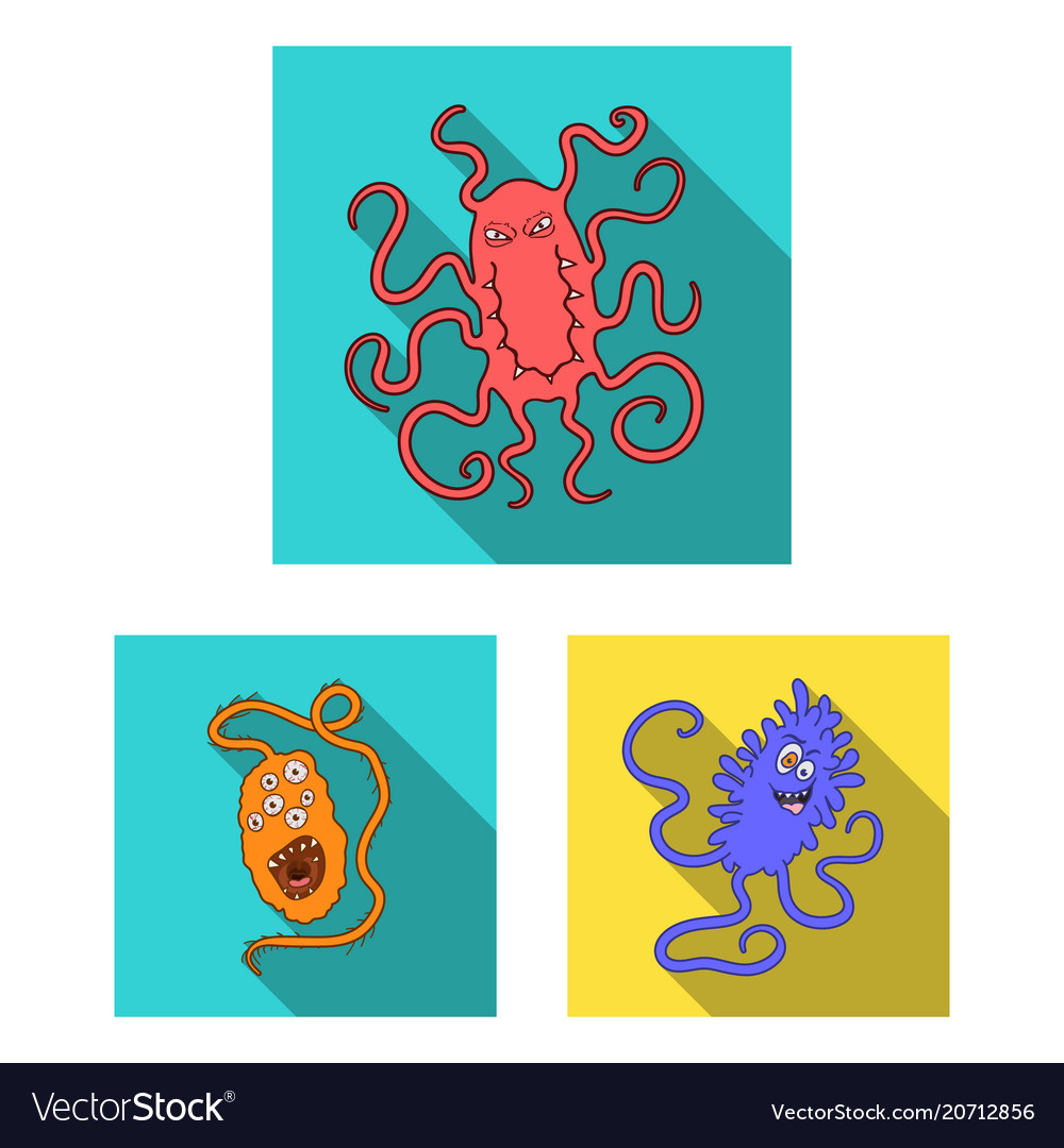 Types of funny microbes flat icons in set vector image on VectorStock