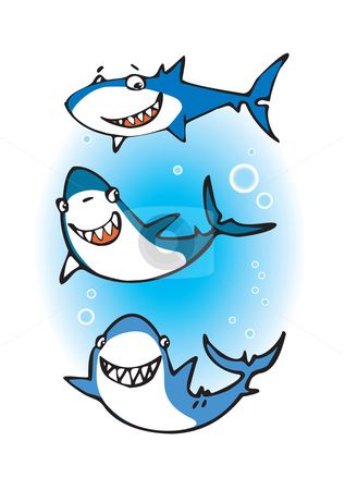Three happy sharks