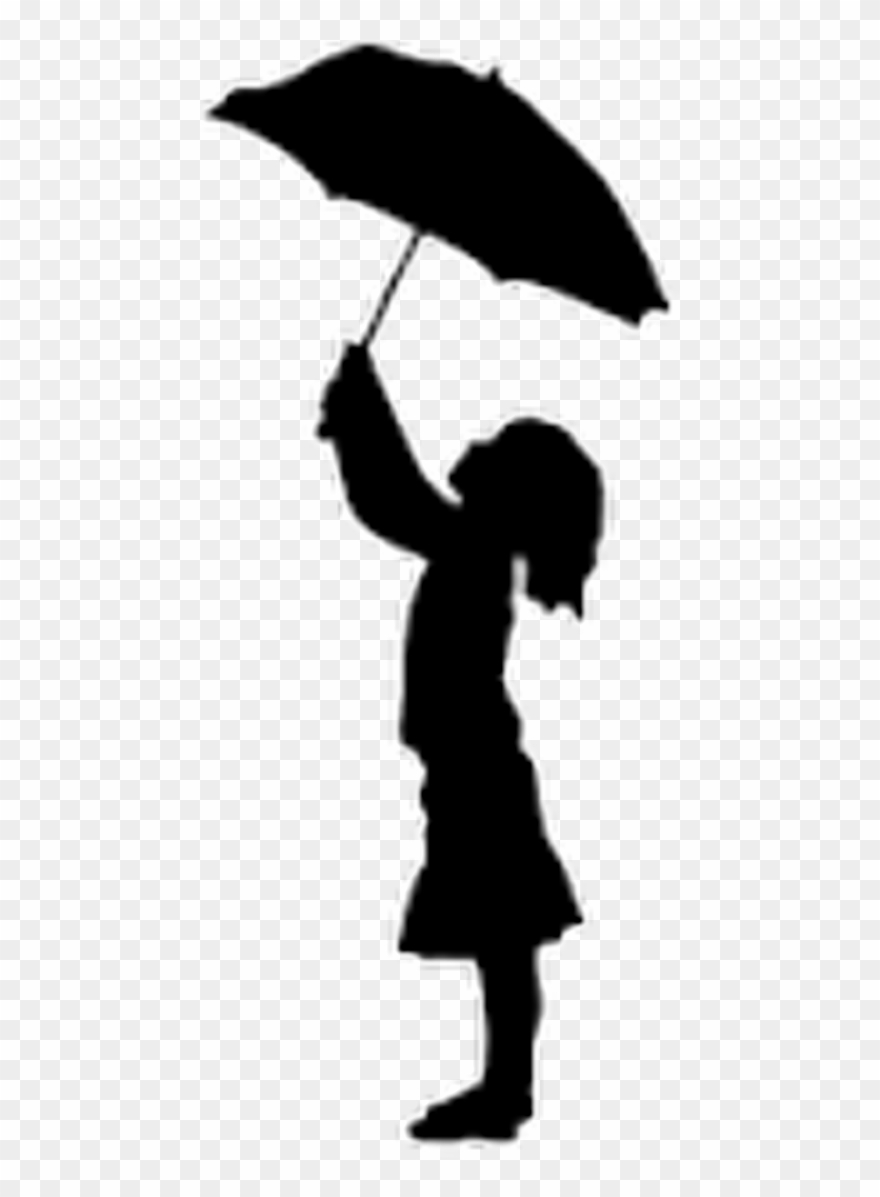 Silhouette Girl Holding Umbrella Clipart