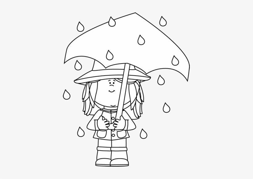 Black And White Girl Standing In The Rain Clip Art