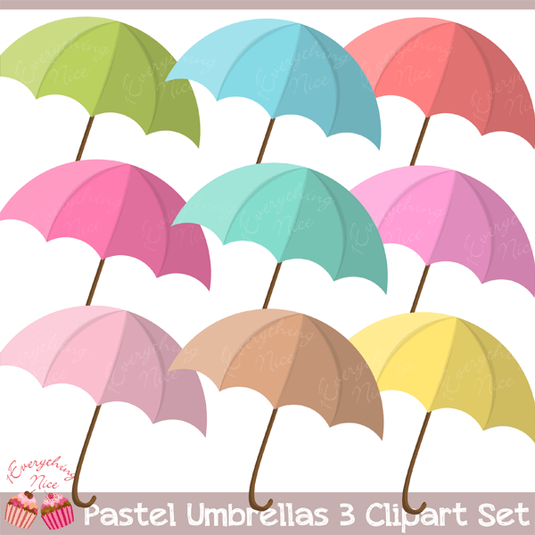 Pastel Umbrellas Clipart Set