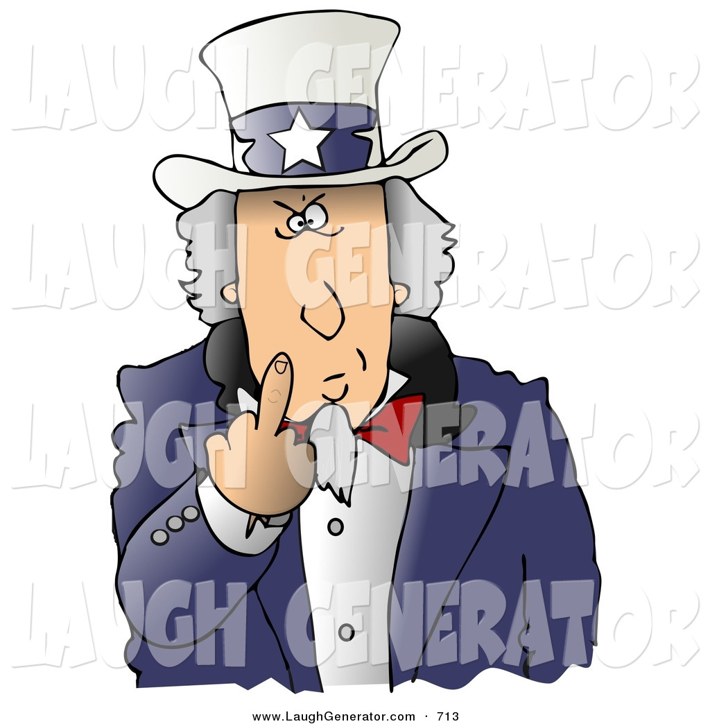 Humorous Clip Art of an Angry Uncle Sam Flipping off the