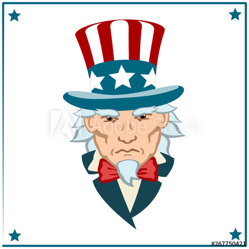 Angry uncle Sam in cartoon style isolated on white