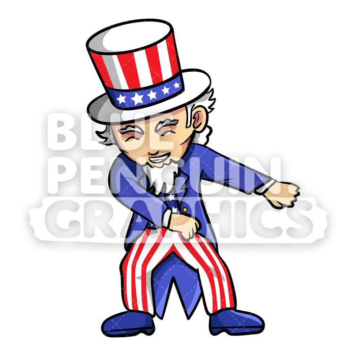 Uncle Sam Flossing Vector Cartoon Clipart Illustration