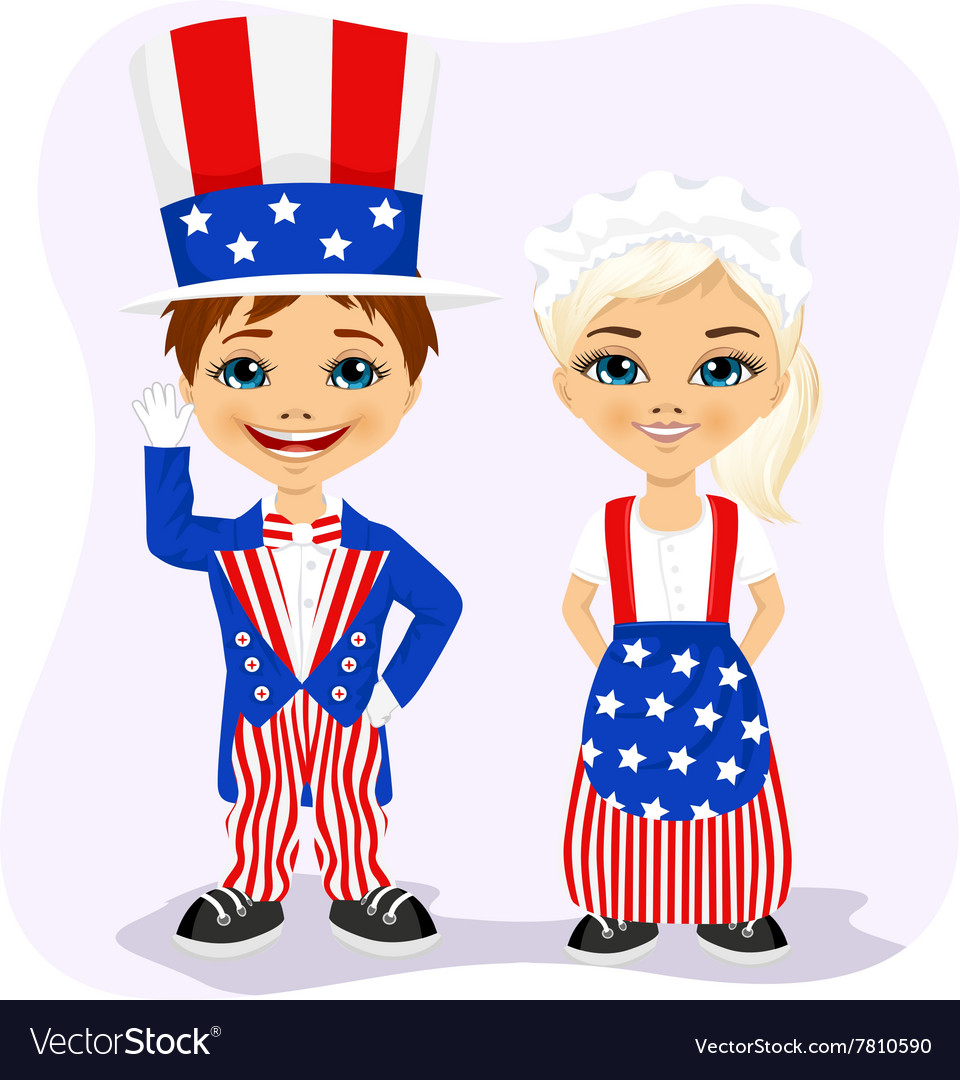 Little boy and girl dressed up like Uncle Sam