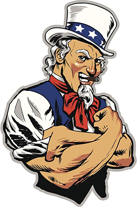 MUSCULAR UNCLE SAM ROLLING SLEEVES UP RED BLUE BLACK GREY WHITE Vinyl Decal  Sticker Two in One Pack