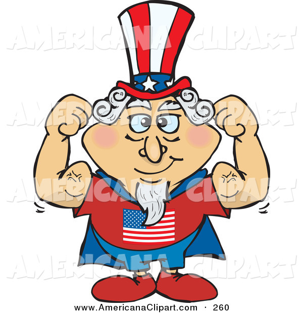 Americana Vector Clip Art of a Strong Super Uncle Sam in a