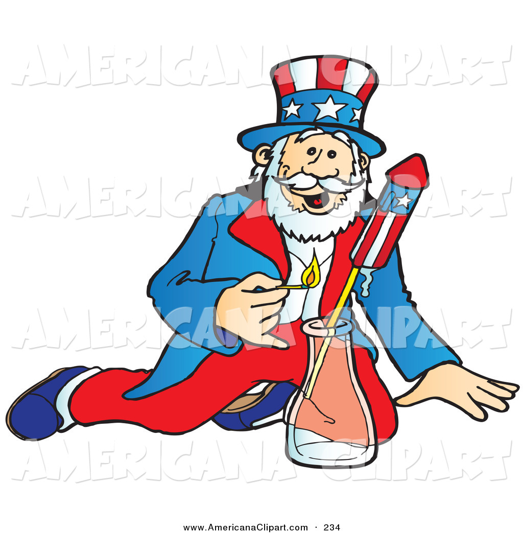 Americana Clip Art of a Patriotic Uncle Sam Lighting and