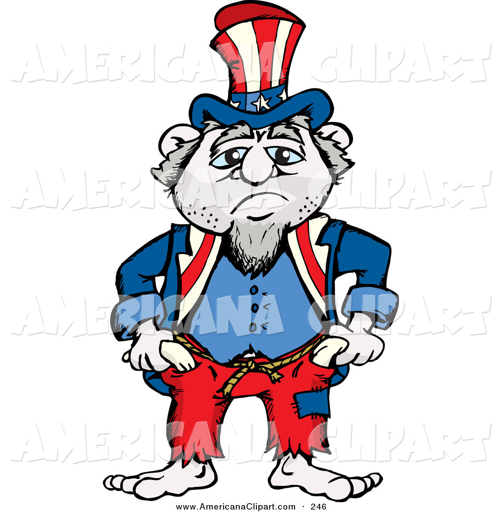 Americana Vector Clip Art of a Frowning and Gloomy Uncle Sam