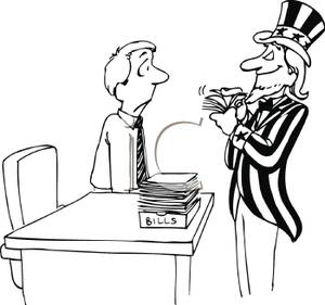 Uncle Sam Delivering Bills To a Sad Man Clipart Image