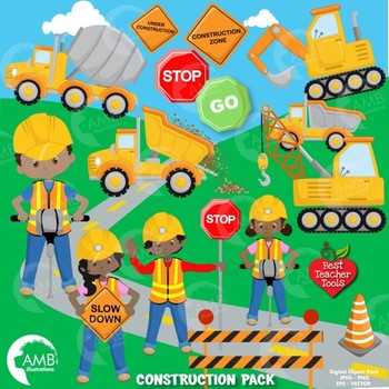 Construction Clipart, Road Work Clipart, African American Clipart AMB