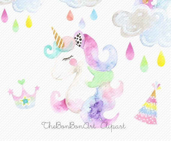 Watercolor unicorn clipart.