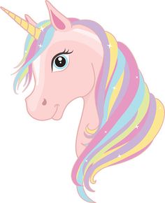 Pink magic unicorn head with rainbow mane