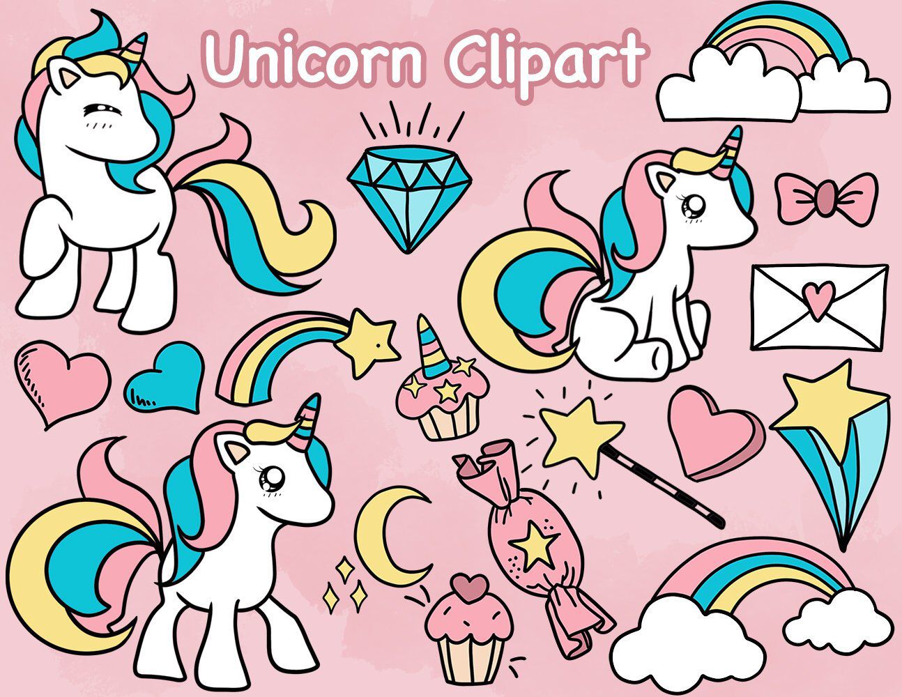 Unicorn Pink Clipart, Unicorn Clip Art, Pony, Horse, Girl