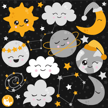 Sleepy time universe clipart commercial use, vector, digital
